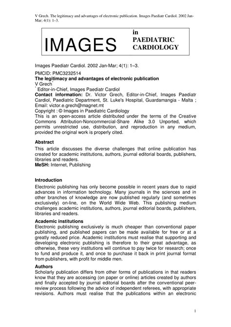 The legitimacy and advantages of electronic publication .